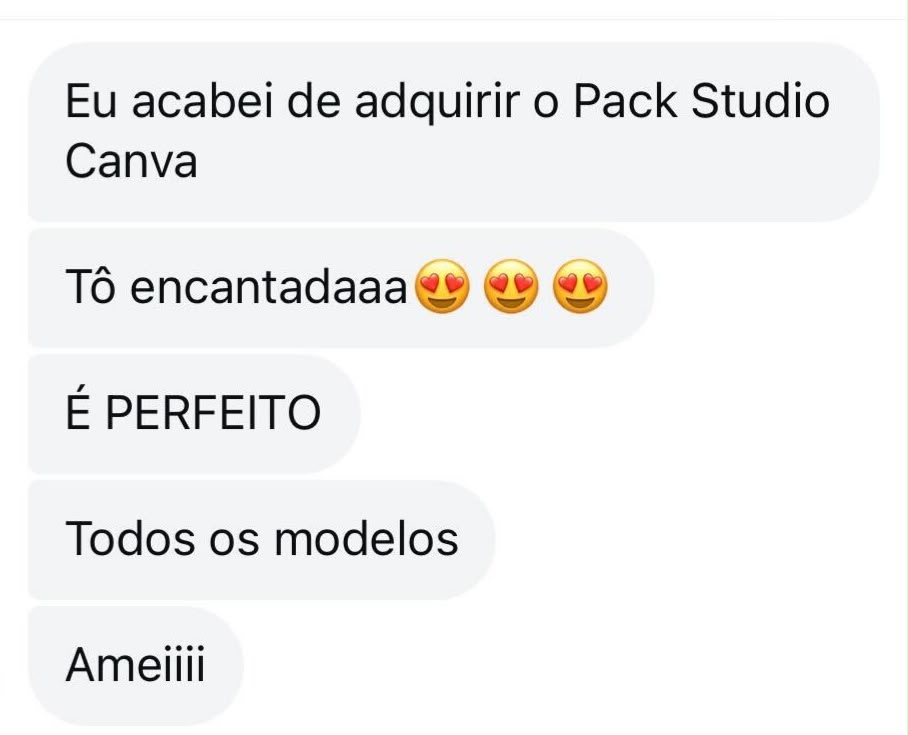 Cliente conta que adquiriu o Pack Studio Canva e amou todos os modelos.