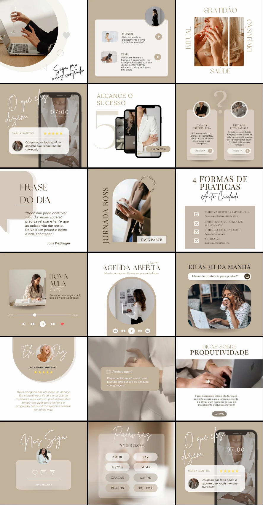 Prévia de feed em bege e marrom