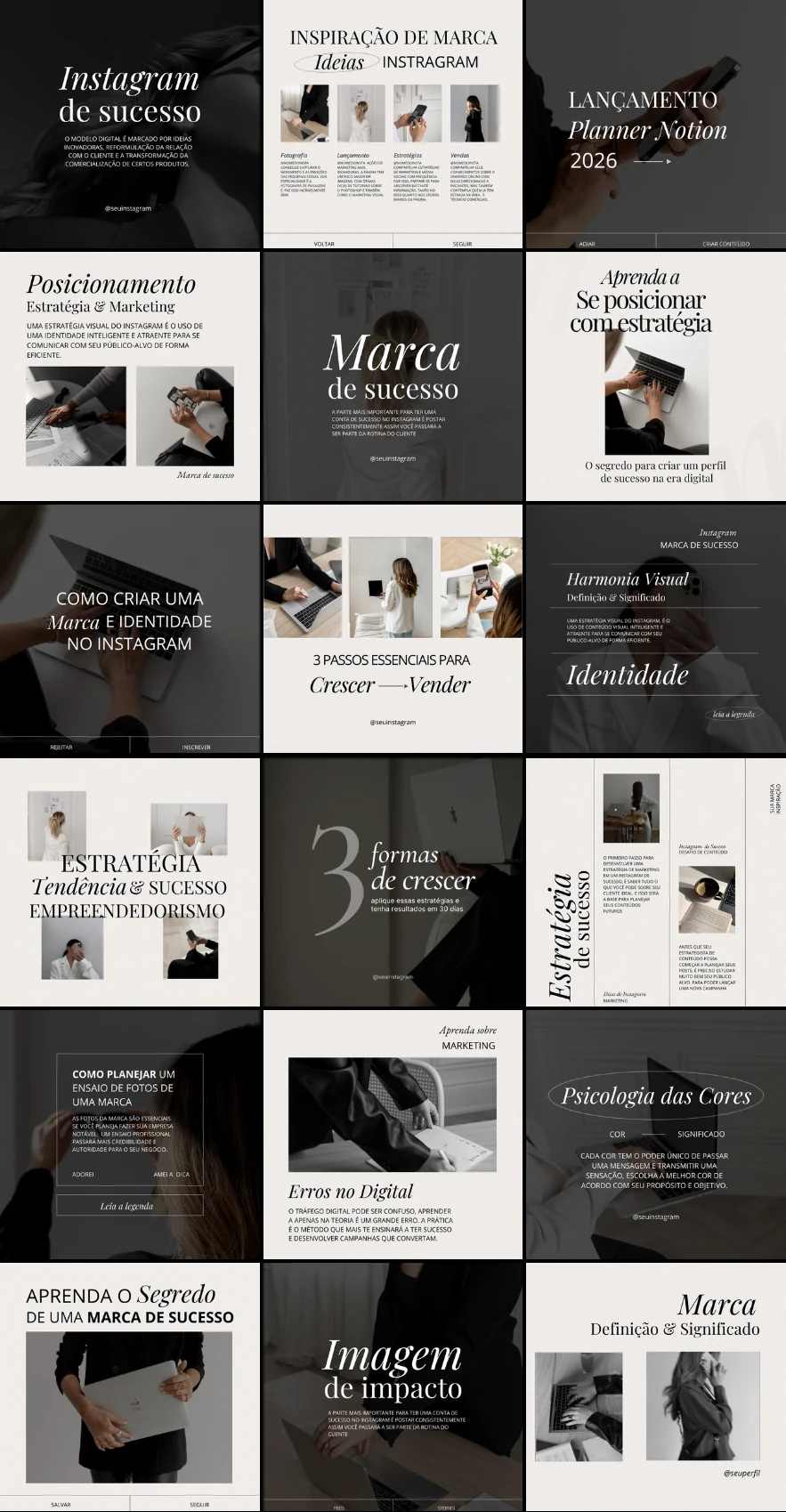 Prévia de feed de negócios em preto e branco